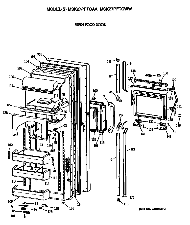 GE MSK27PFTCAA fresh food door diagram