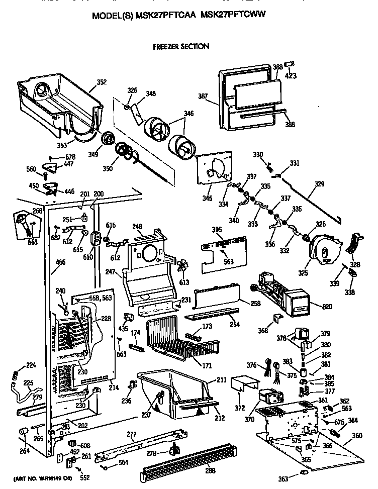 GE MSK27PFTCAA freezer section diagram