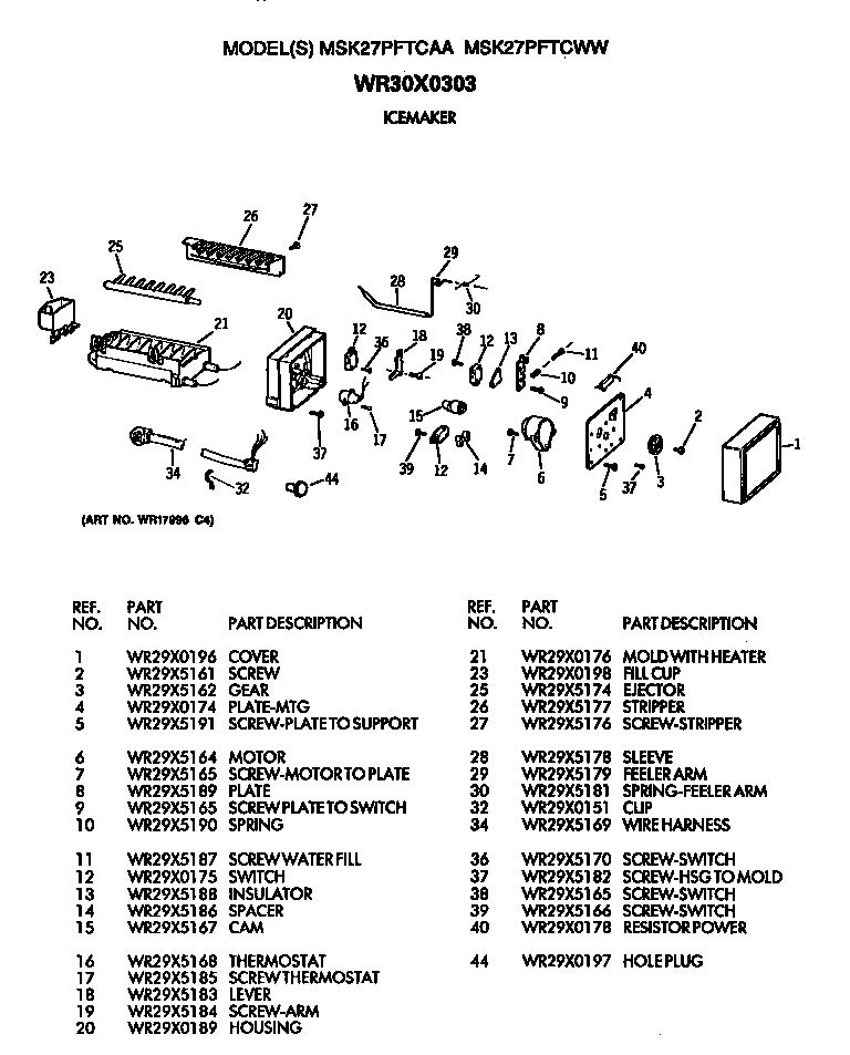 GE MSK27PFTCAA icemaker diagram