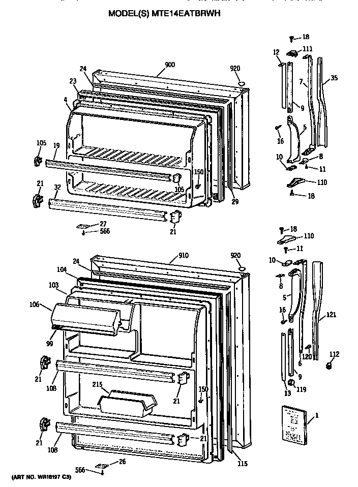 GE MTE14EATBRWH doors diagram