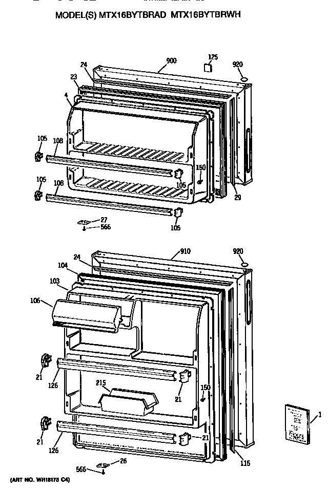GE MTX16BYTBRWH doors diagram