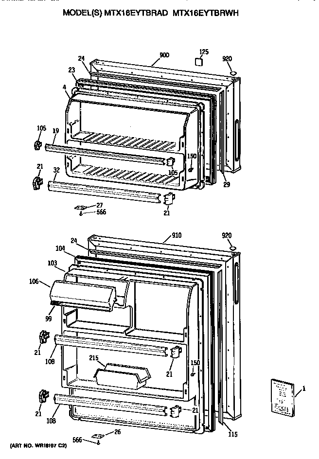 GE MTX16EYTBRWH doors diagram
