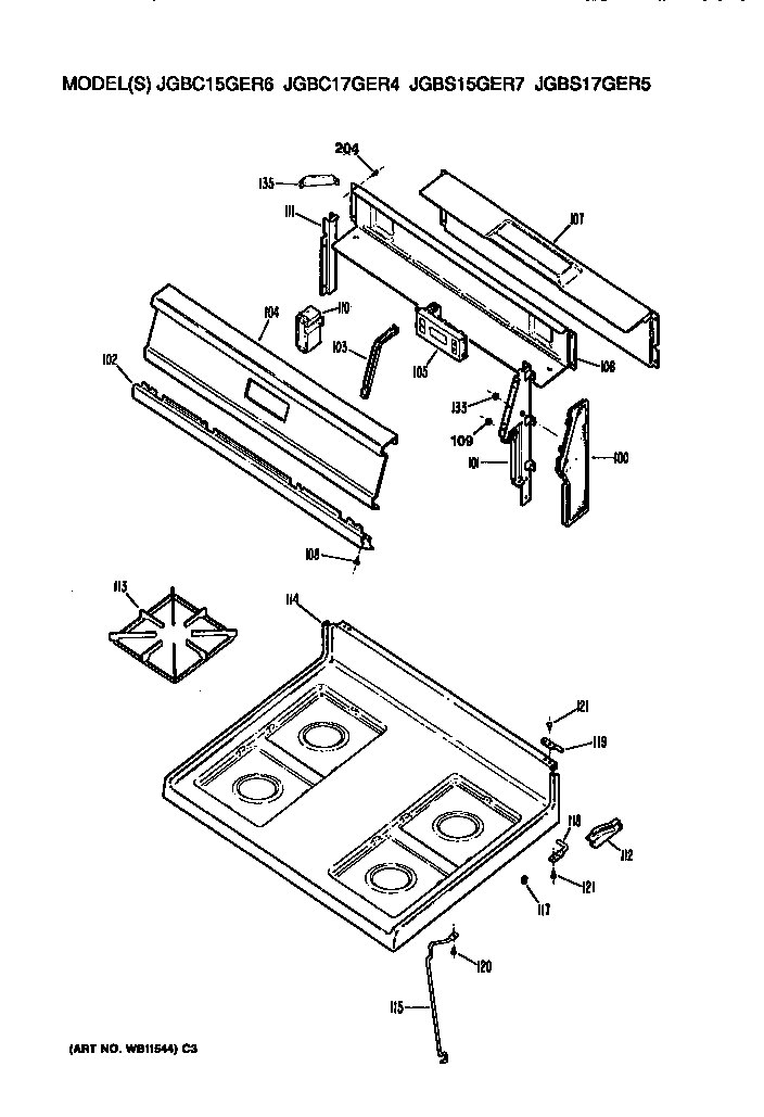GE JGBS15GER7 cooktop diagram