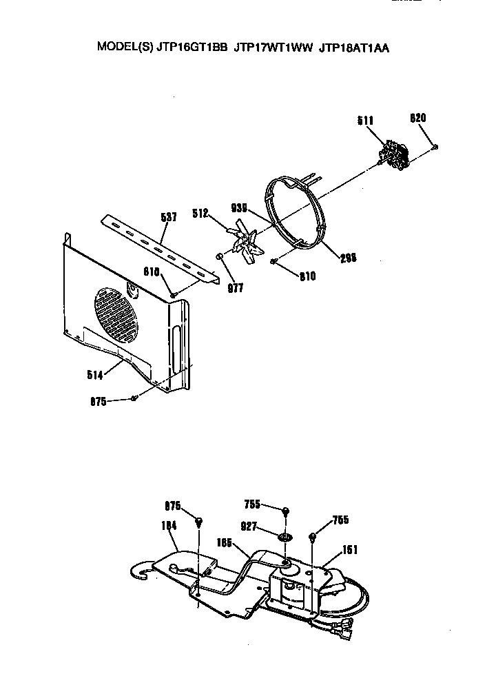 GE JTP18AT1AA blower and latch diagram