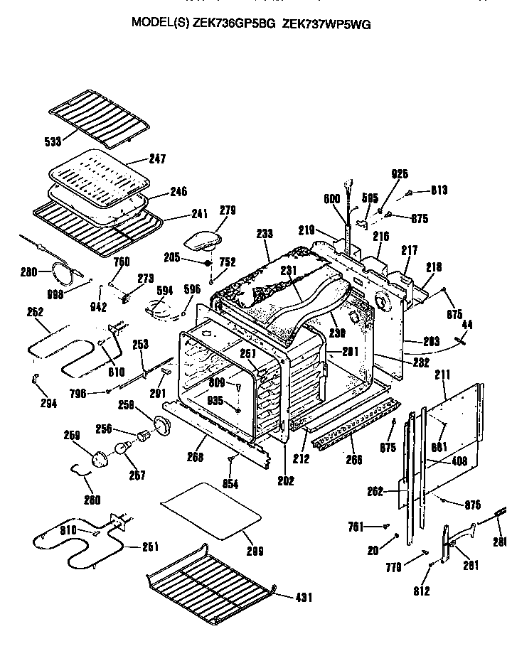 GE ZEK737WP5WG main body diagram