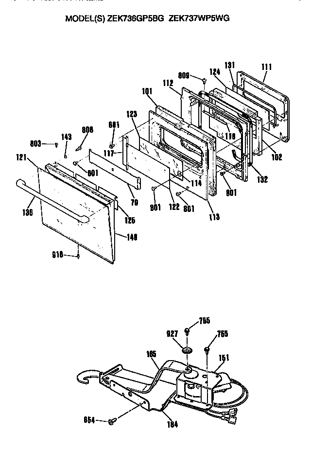 GE ZEK737WP5WG door/latch diagram
