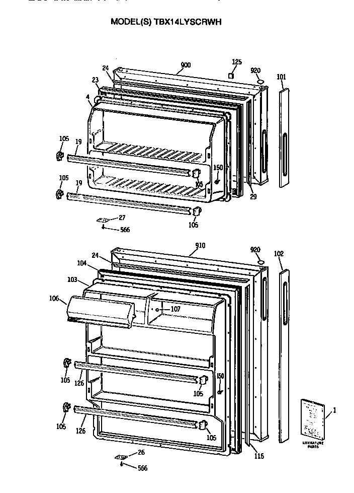 GE TBX14LYSCRWH doors diagram