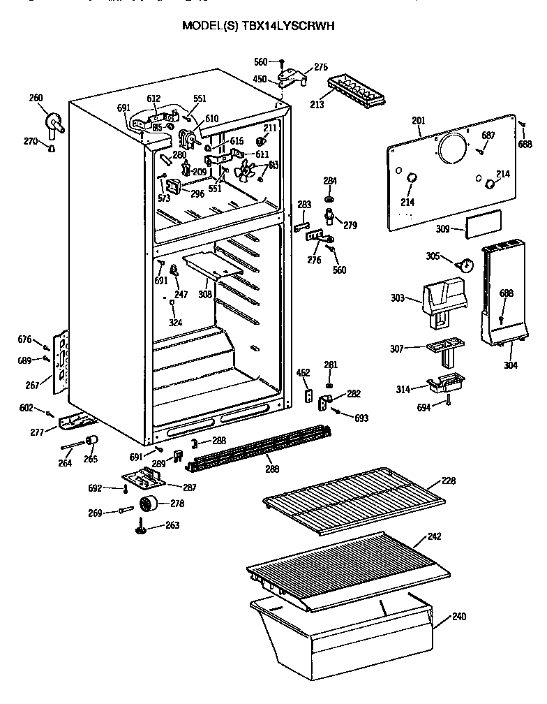 GE TBX14LYSCRWH cabinet diagram