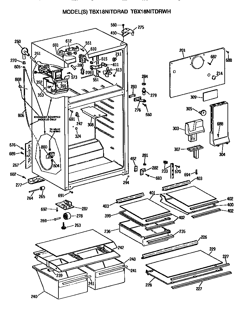 GE TBX18NITDRAD cabinet diagram