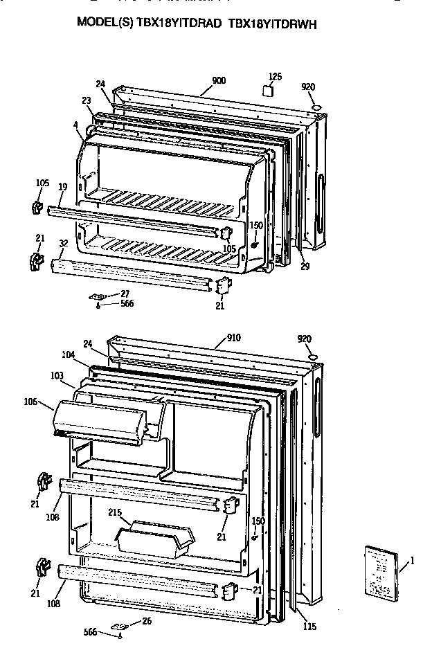 GE TBX18YITDRAD doors diagram