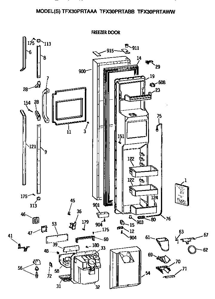 GE TFX30PRTABB freezer door diagram