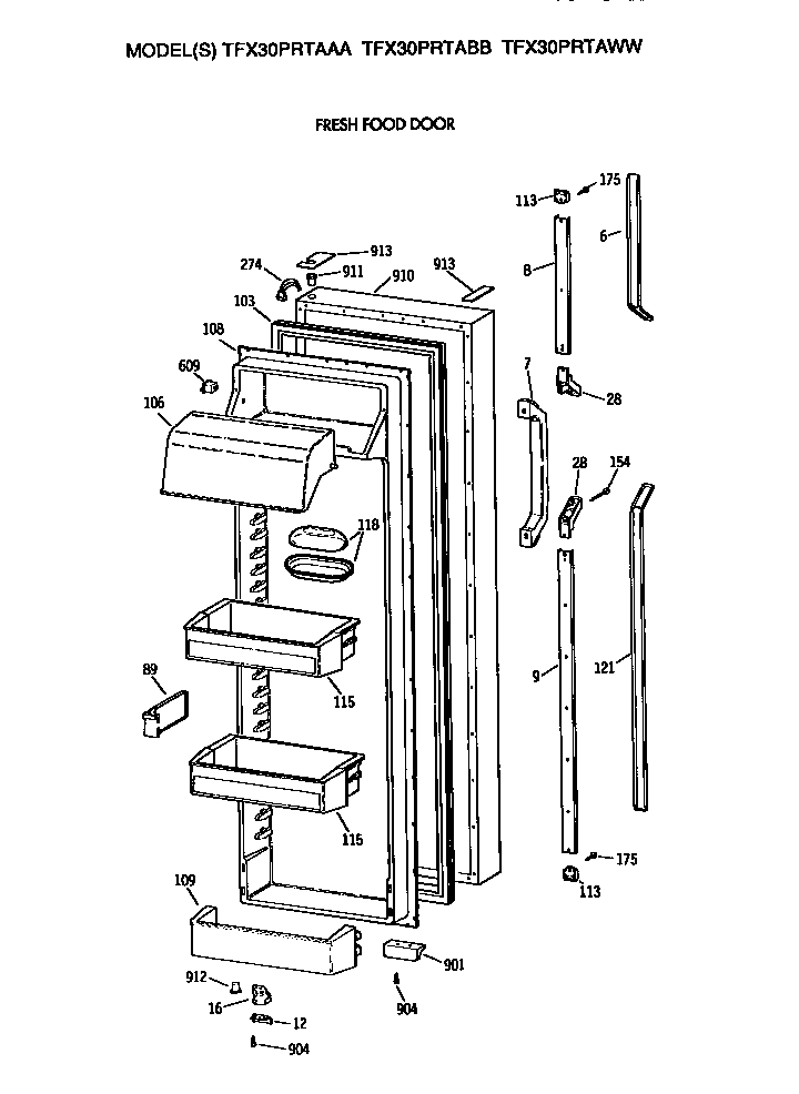 GE TFX30PRTABB fresh food door diagram
