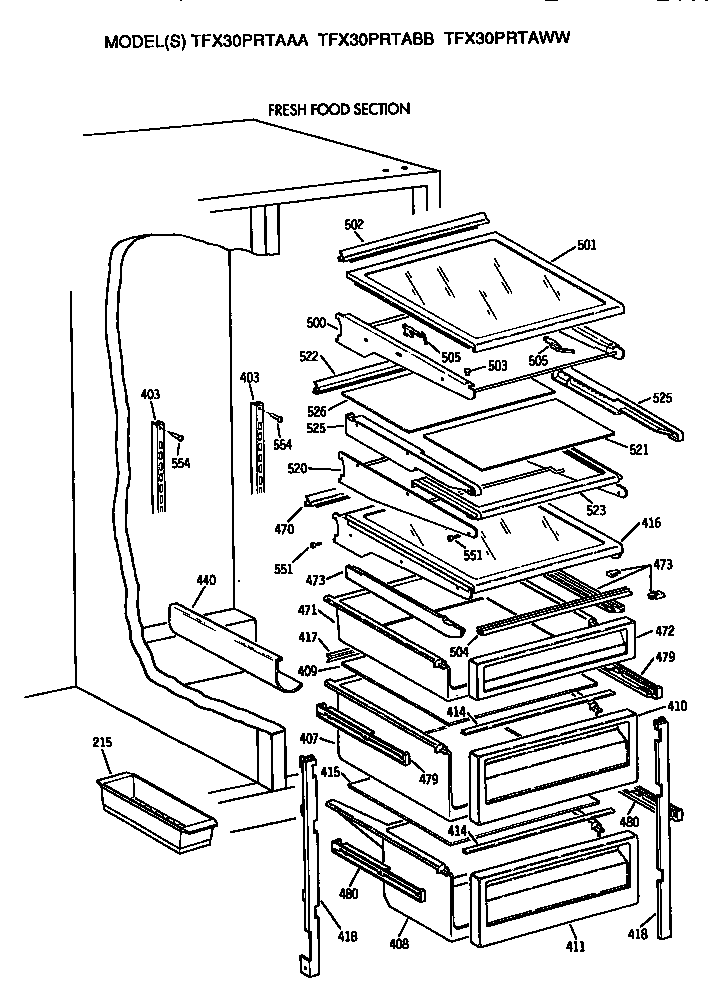 GE TFX30PRTABB shelfs diagram