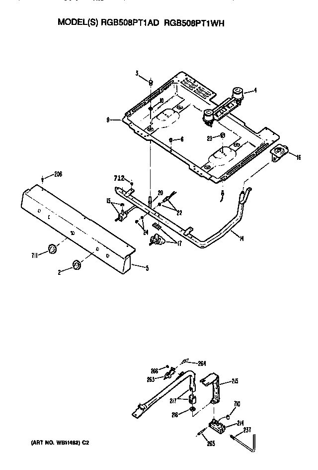Hotpoint RGB508PT1AD burner assembly diagram