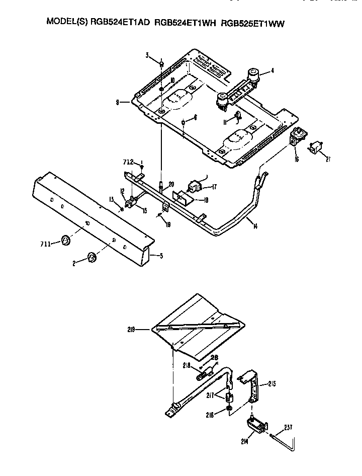 Hotpoint RGB524ET1AD burner assembly diagram