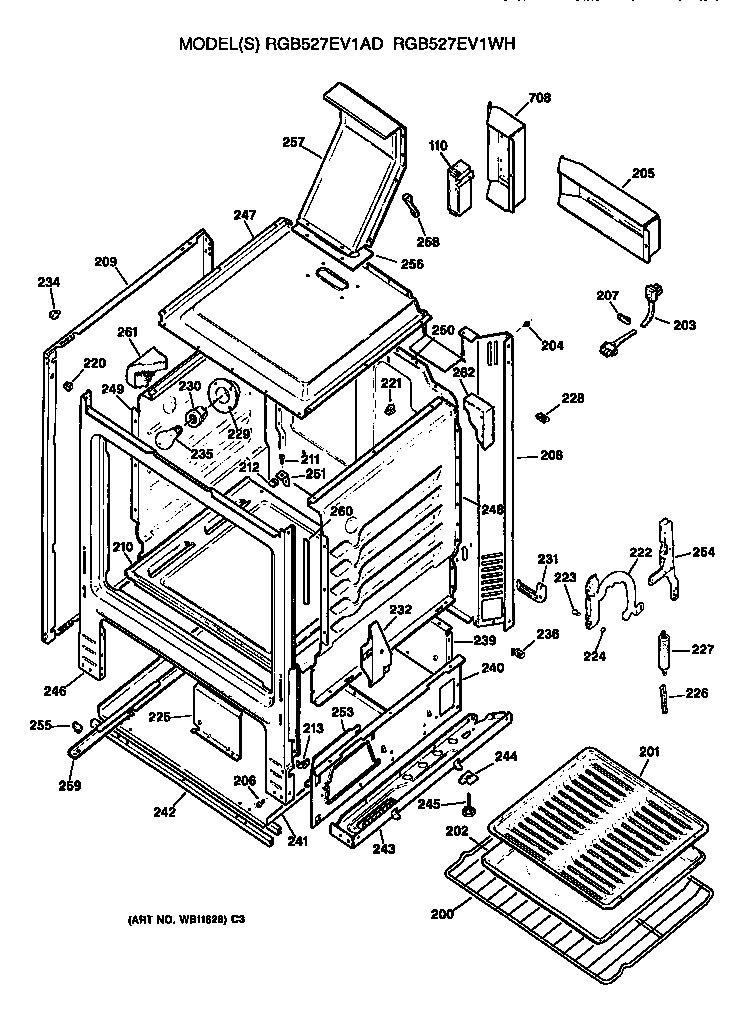 Hotpoint RGB527EV1WH oven cabinet diagram