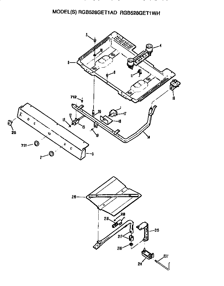 Hotpoint RGB528GET1WH burner assembly diagram