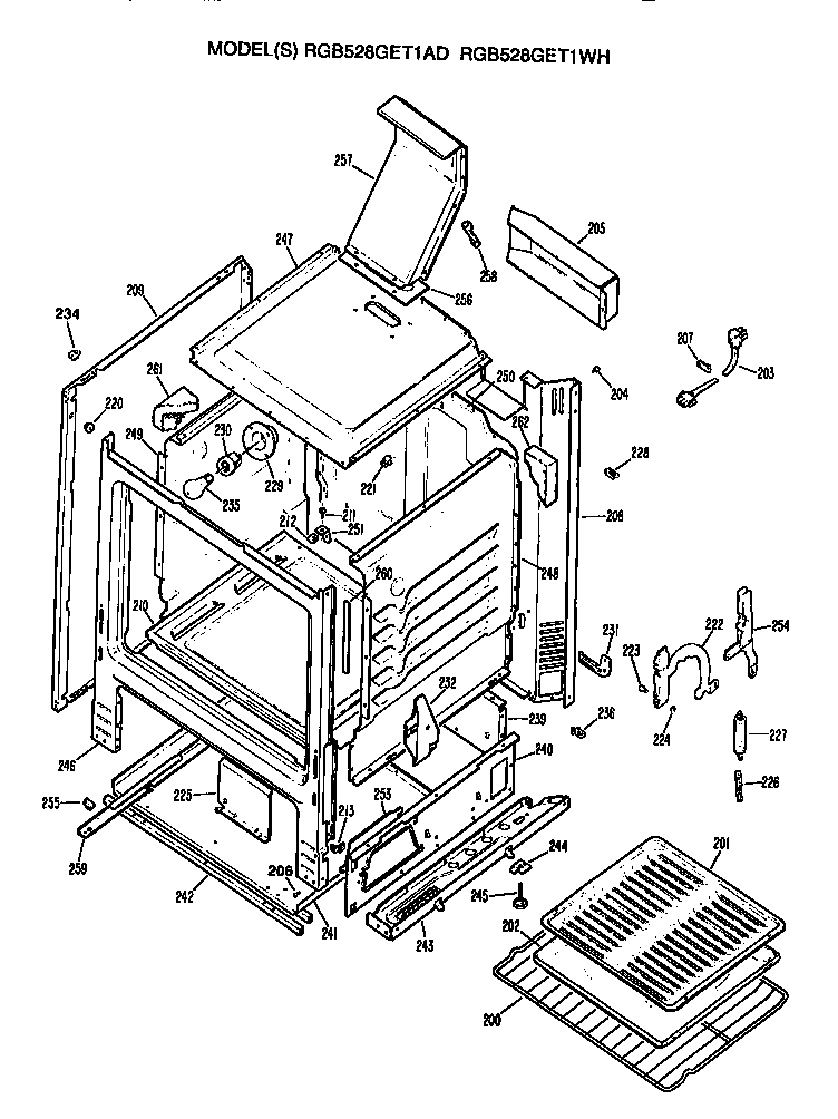 Hotpoint RGB528GET1WH oven cabinet diagram