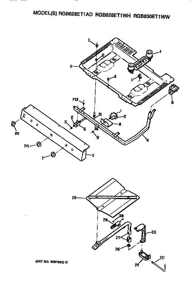 Hotpoint RGB630ET1WW burner assembly diagram