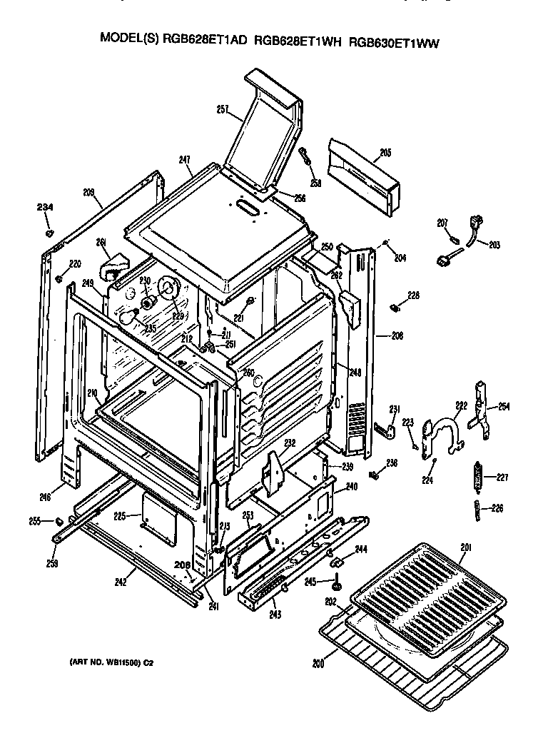 Hotpoint RGB630ET1WW oven cabinet diagram