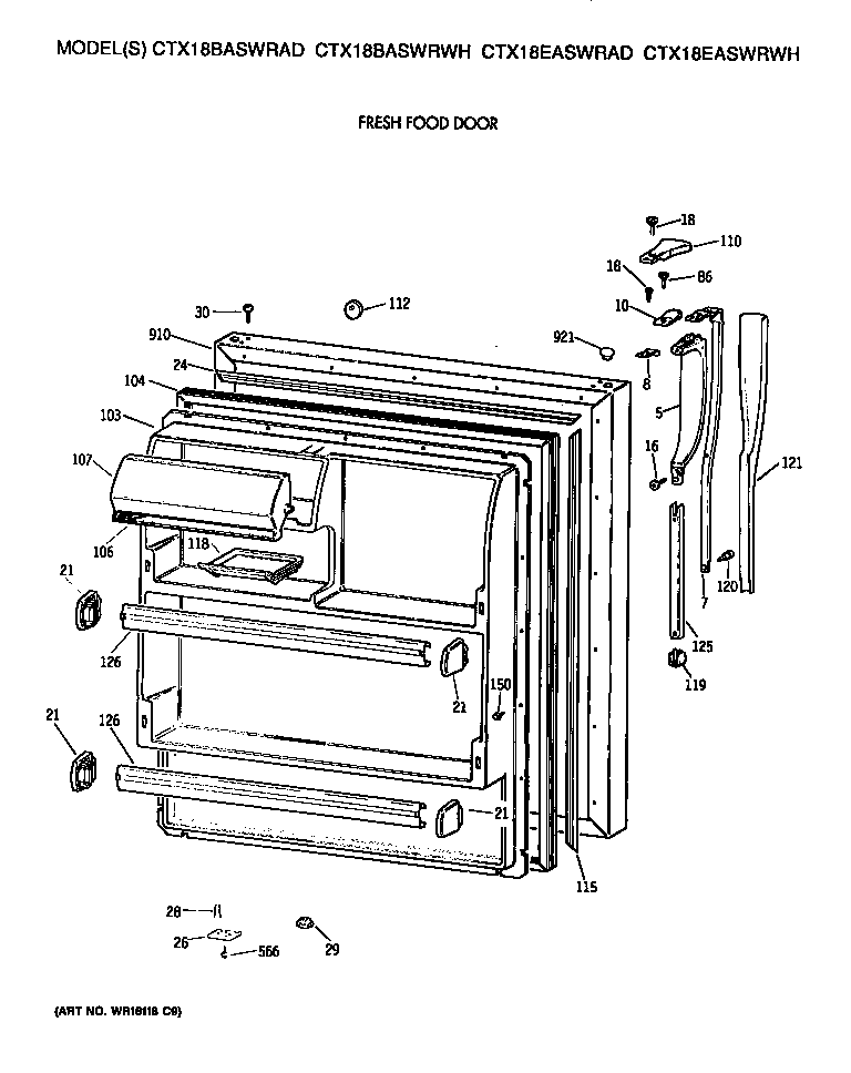 Hotpoint CTX18BASWRAD fresh food door diagram