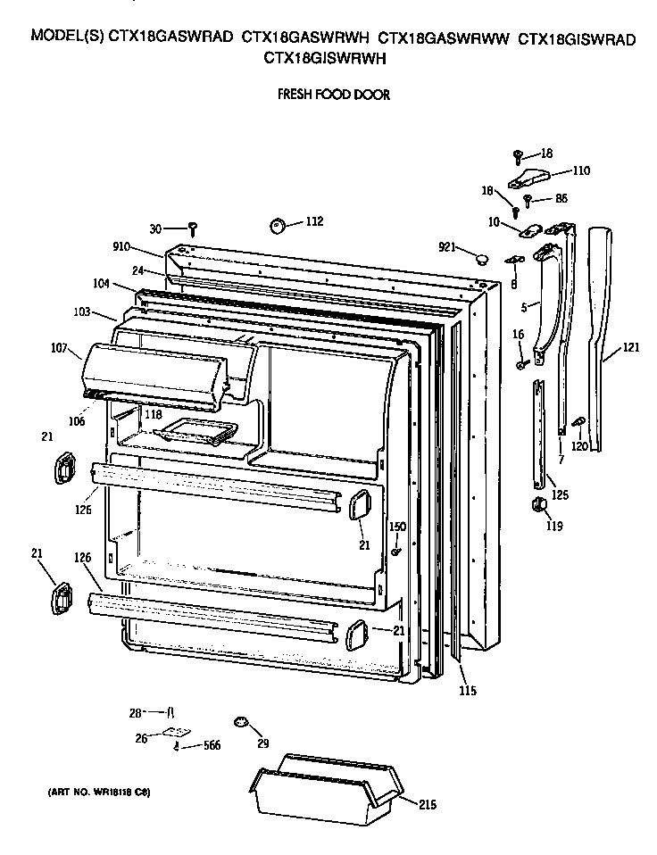 Hotpoint CTX18GASWRAD fresh food door diagram