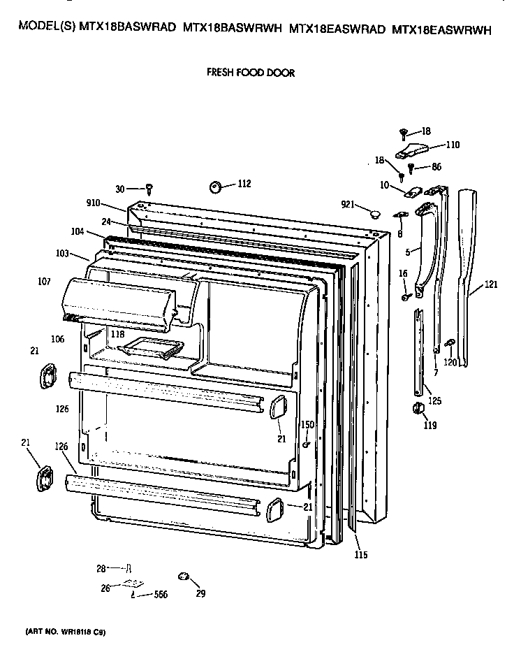 GE MTX18BASWRAD fresh food door diagram