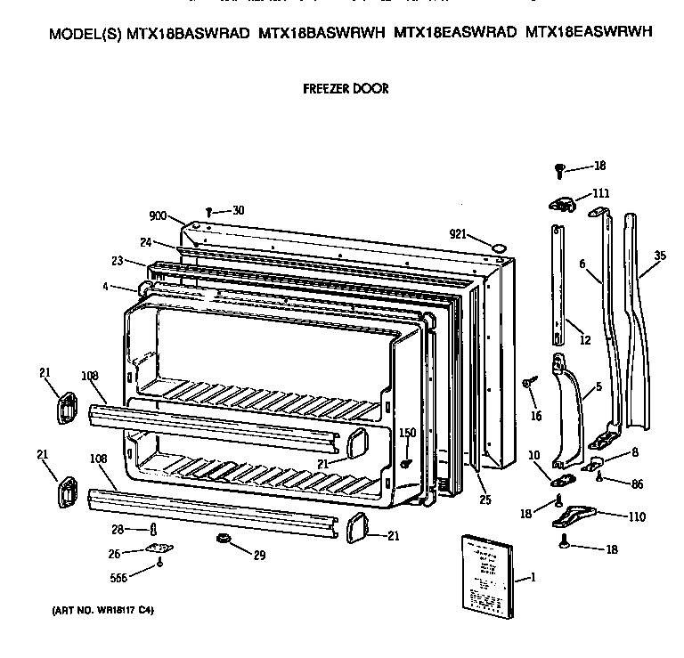 GE MTX18BASWRAD freezer door diagram