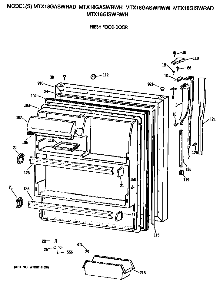 GE MTX18GISWRAD fresh food door diagram