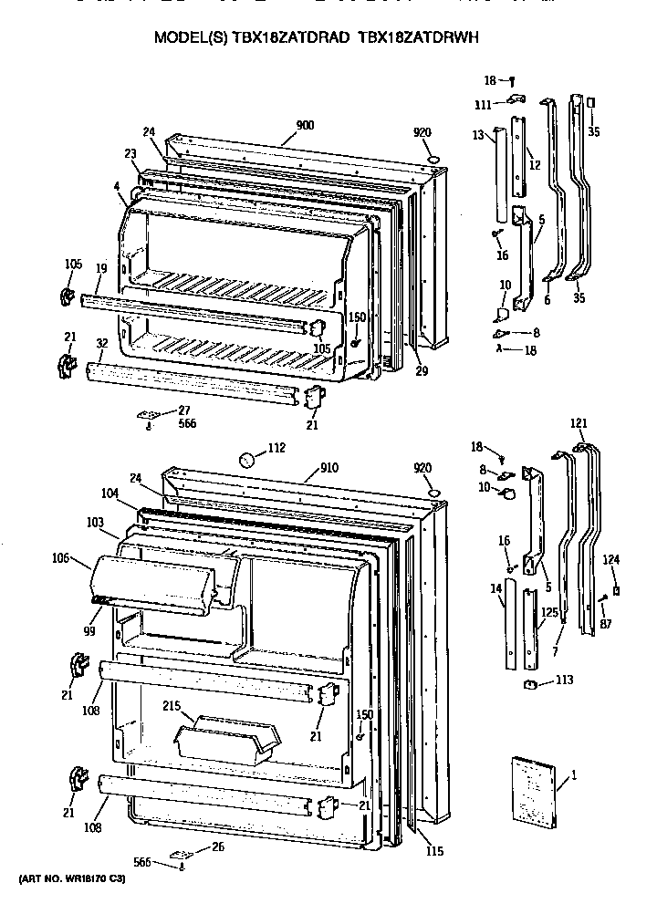 GE TBX18ZATDRAD doors diagram