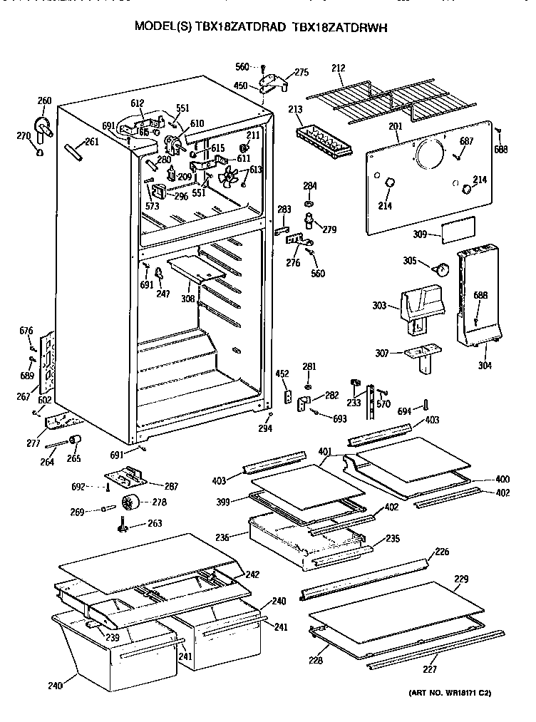 GE TBX18ZATDRAD cabinet diagram
