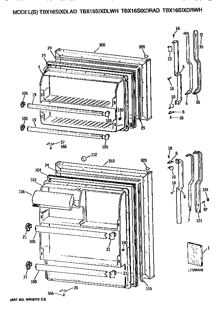 GE TBX16SIXDLWH doors diagram