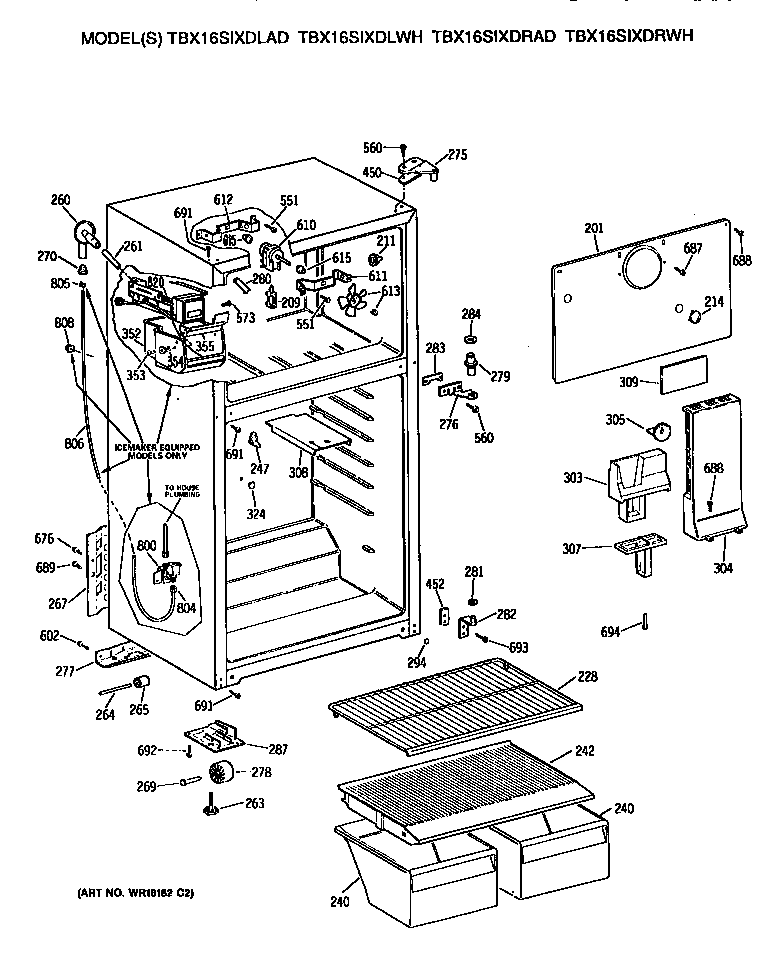 GE TBX16SIXDLWH cabinet diagram