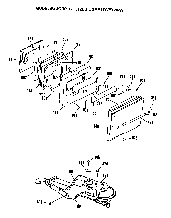 GE JGRP17WET2WW oven door and door lock diagram