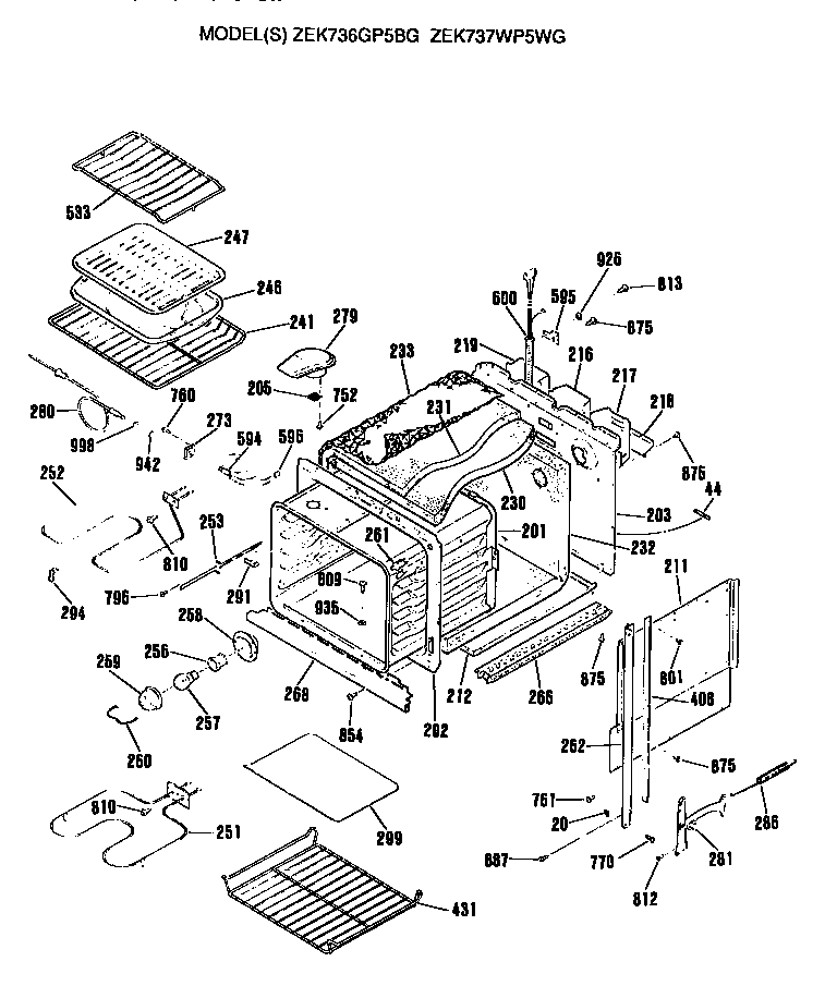 GE ZEK736GP5BG main body diagram