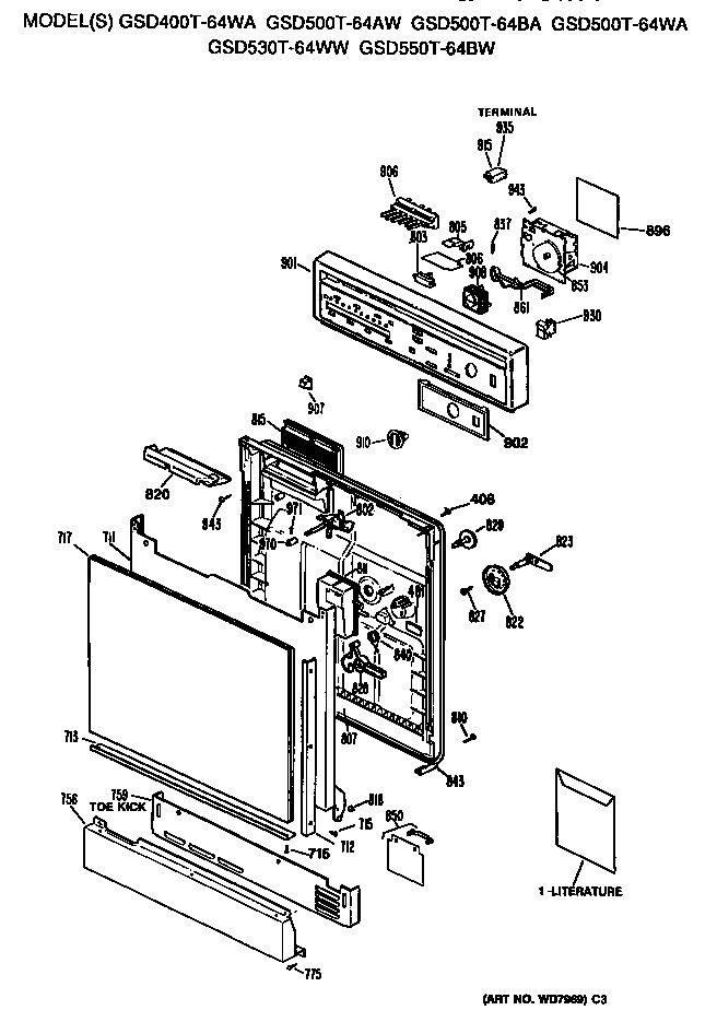 GE GSD500T-64AW front/control panel diagram