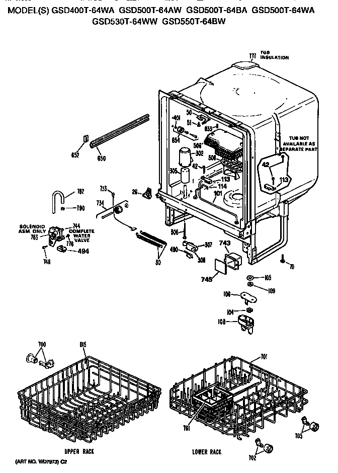 GE GSD500T-64AW tub/racks diagram