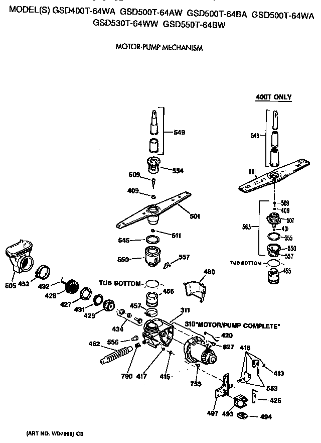 GE GSD500T-64AW motor/pump diagram
