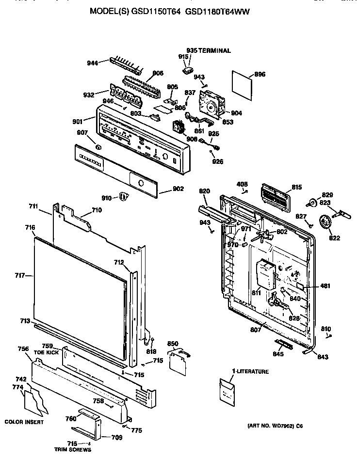 GE GSD1180T64WW front/control panel diagram