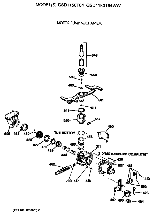 GE GSD1180T64WW motor/pump diagram