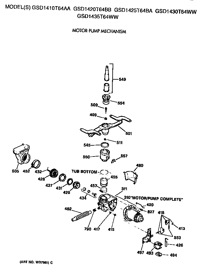 GE GSD1425T64BA motor/pump diagram