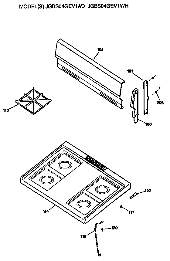 GE JGBS04GEV1WH cooktop diagram