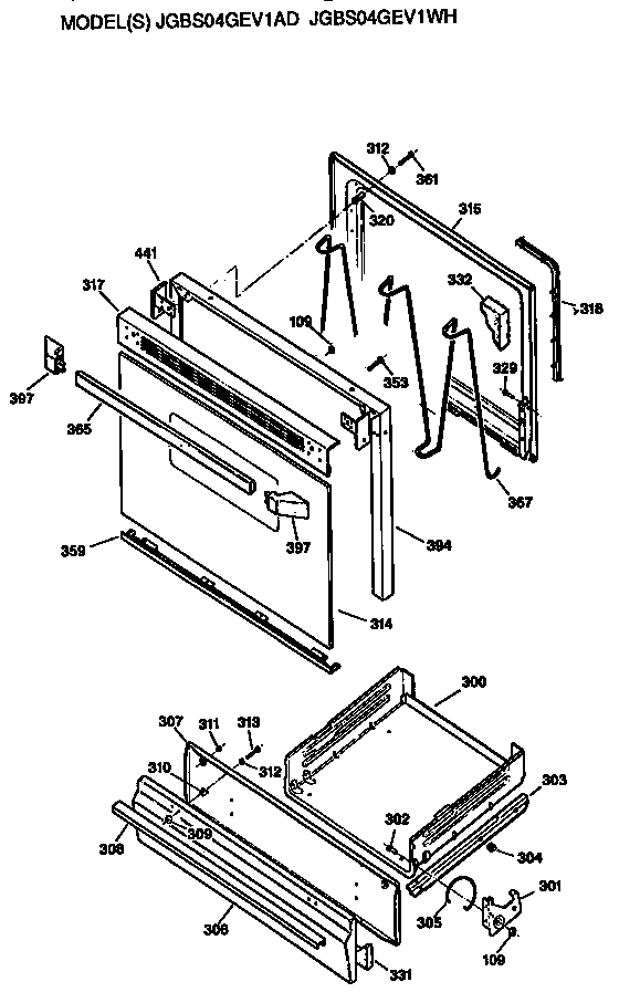 GE JGBS04GEV1WH oven door and broiler diagram