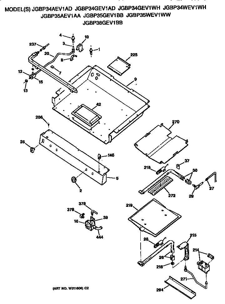 GE JGBP34GEV1AD burner assembly diagram