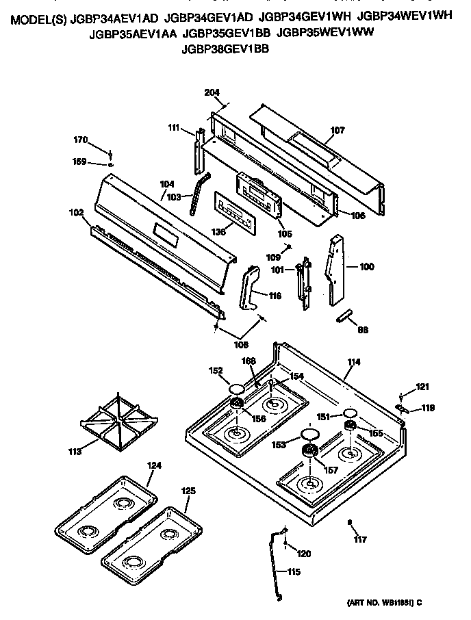 GE JGBP34GEV1AD control and coktop diagram
