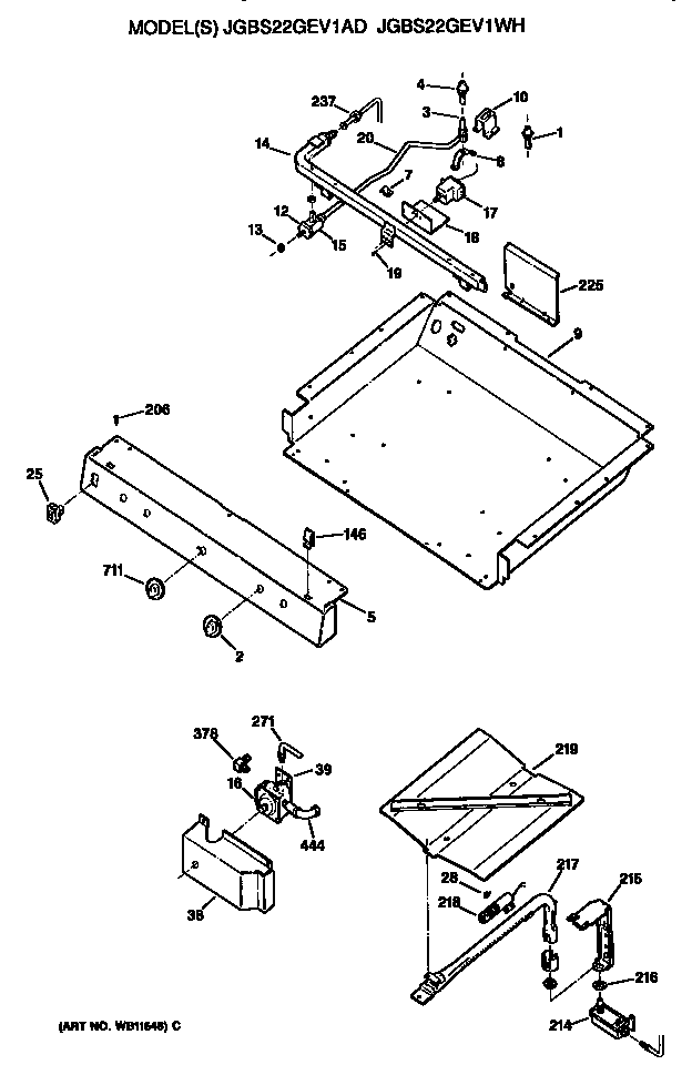 GE JGBS22GEV1AD burner assembly diagram