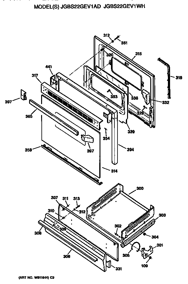 GE JGBS22GEV1AD oven door and broiler diagram