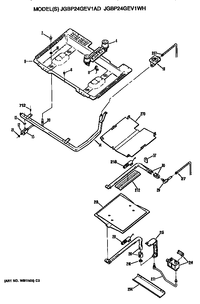 GE JGBP24GEV1WH burner assembly diagram