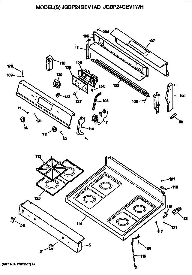 GE JGBP24GEV1WH cooktop diagram
