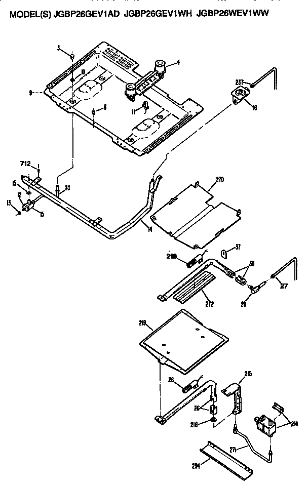 GE JGBP26GEV1WH burner assembly diagram